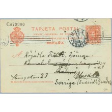 1906. Cadete.10 c. rojo. Las Palmas a Sverige. Mat. Paquebot (Laiz 47A) 24€