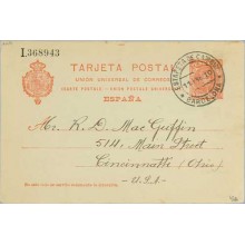 1910. Cadete.10 c. rojo. Barcelona a Cincinnatti. Mat. Barna (Laiz 47A) 24€