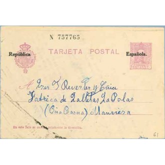 1932. Habilitación en negro.15 c. lila rosa. Castellón a Manresa (Laiz 61) 13€