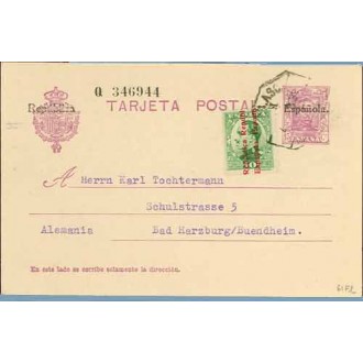 1932. Habilitación en negro.15 c. lila + 10 c. verde, sobrecargado República Española (Ed. 595). Málaga a Bad Harzburg, Alemania