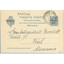 1933. Habilitación en rojo. 25 c. azul. Málaga a Vriel, Alemania. Mat. Estación de Invierno Málaga (Laiz 63) 87€