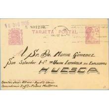 1936. Matrona.15 c. lila. P. de Mallorca a Huesca. Mat. Huesca (Laiz 69) 3€