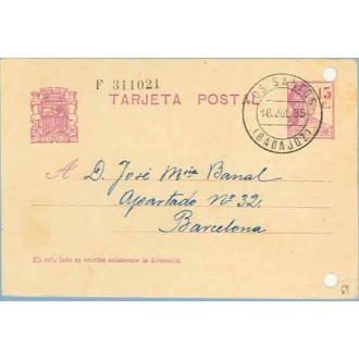 1935. Matrona.15 c. lila. Los Santos a Barcelona. Mat. L.Santos (Laiz 69) 3€