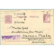 1936. Matrona.15 c. lila. Madrid a Davos, marca Censurada (Laiz 69) 36€