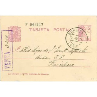 1933. Matrona. 15 c. lila. Sorihuela, Jaén a Barcelona. (Laiz 69) 3€