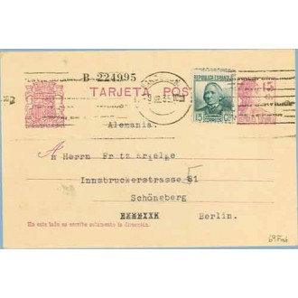 1935. Matrona. 15 c. lila + 15 c. verde. C. Arenal (Ed. 683). Barcelona a Berlín. Mat. Barcelona (Laiz 69Faf) 24€