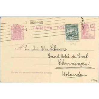 1935. Matrona.15 c. lila + 15 c. verde. L. de Vega (Ed. 690) Barcelona a Holanda (Laiz 69Fag) 24€