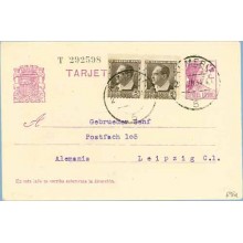 1934. Matrona.15 c. lila + 5 c. + 5 c. castaño. B. Ibánez (Ed. 681) Almeria a Leipzig. Mat. Almeria (Laiz 69Fd) 44€