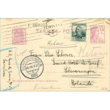 1935. Matrona.15 c. lila + 10 c. verde. C. Arenal (Ed. 683). Barcelona a Scheveningen, Holanda. Mat. Barcelona, fechador de lleg