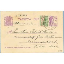 1932. Matrona. 15 c. lila + 10 c. verde, sobrecargado República Española (Ed. 595). Vitoria a Alemania. Mat. Vitoria (Laiz 69Fl)