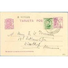 1934. Matrona.15 c. lila + 10 c. verde. J. Costa (Ed. 664) Puerto de Alcoida, Baleares a Dusseldorf. Mat. P. de Alcoida (Laiz 69