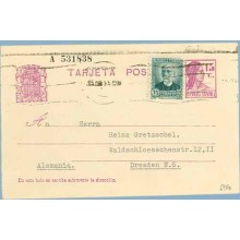 1935. Matrona. 15 c. lila + 15 c. verde. Salmerón (Ed. 665). Barcelona a Dresden. Mat. Rodillo (Laiz 69Fs) 50€