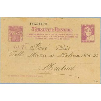 1938. Matrona. 25 c. lila. El Gobierno.. Siete cifras. Madrid (Laiz 77n) 60€