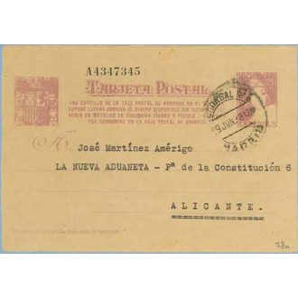 1938. Matrona. 25 c. lila sobre anteado. Una Cartilla... Siete cifras. Madrid a Alicante. Mat. Madrid (Laiz 78n) 60€