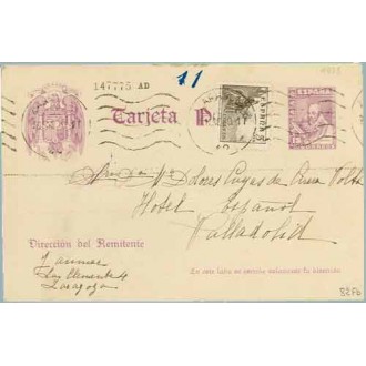1938. Cervantes.15 c. violeta + 5 c. sepia. Cid (Ed.816) Zaragoza a Valladolid. Mat. Zaragoza (Laiz 82Fb) 20€