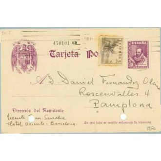 1939. Cervantes.15 c. violeta + 5 c. sepia. Cid (Ed. 816) Barcelona a Vitoria (Laiz 82Fb)20€