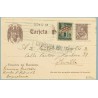 1939. Cervantes. 20 c. castaño + 5 c. azul verde. Liberación de Barcelona (Ed. 22) Sevilla a Barcelona. Marca Censura Militar Ba