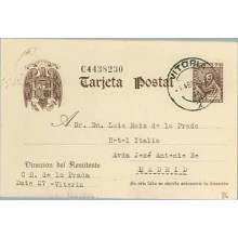 1943. Cervantes. 20 c. castaño. Vitoria a Madrid. Mat. Vitoria (Laiz 86) 8€