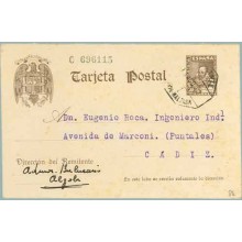 1940. Cervantes. 20 c. castaño sobre crema. Alzola a Cádiz. Mat. Ambulante (Laiz 86) 30€