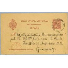 1892.10 c. carmín. Palmas a Hamburg. Mat. Palmas y llegada (Laiz 31) 10€