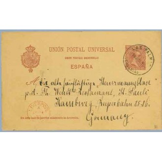 1892.10 c. carmín. Palmas a Hamburg. Mat. Palmas y llegada (Laiz 31) 10€