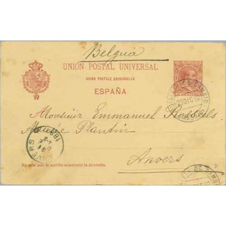 1892. Pelón.10 c. carmín. Madrid a Anvers. Mat. Madrid y llegada (Laiz 31) 10€