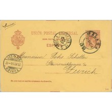 1894. Pelón.10 c. carmín. Málaga a Zurich. Mat. Málaga y llegada (Laiz 31A) 10€