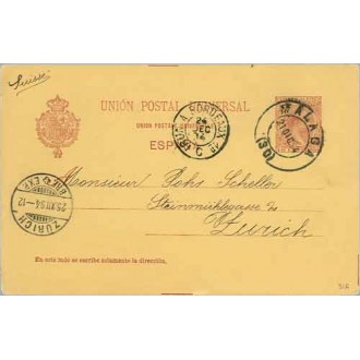 1894. Pelón.10 c. carmín. Málaga a Zurich. Mat. Málaga y llegada (Laiz 31A) 10€