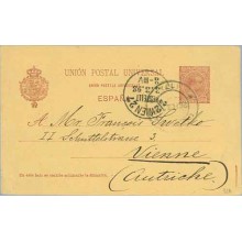1898. Pelón.10 c. carmín. Coruña a Viena. Mat. Coruña y llegada (Laiz 31A) 10€