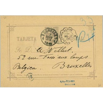 1883. 10 c. violeta. Barcelona a Bruselas, fechador de llegada (Laiz 11) 20€