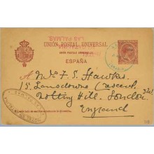 1898. Pelón.10 c. carmín. l. Palmas a Londres. Mat. L. Palmas (Laiz 31B) 10€