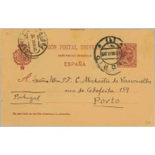 1899. Pelón.10 c. carmín. Madrid a Porto. Mat. Mad. y llegada (Laiz 31B) 35€