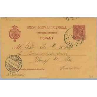 1899. Pelón.10 c. carmín.Tenerife a Honnef. Mat Tfe y llegada (Laiz 31B) 10€