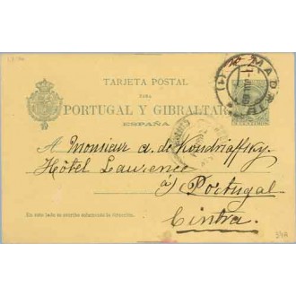 1900. Pelón. 5 c. verde. Madrid a Cintra, Portugal. Mat. Madrid (Laiz 34A) 35€