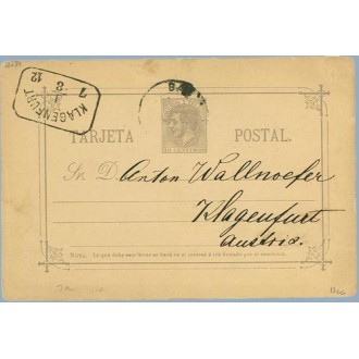1884. 10 c. violeta. "S" de Sr. rota en la parte superior. Barcelona a Klagenfurt, Austria. Mat. Barcelona y fechador de llegada