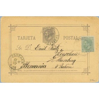 1887.10 c.violeta.+ 5 c. verde. (Ed. 201) Cartagena a Zoschen, Alemania. Mat. Cartagena, fechador de llegada (Laiz 11Fa) 50€