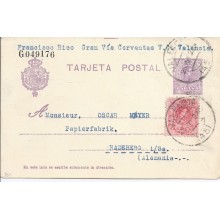 1922. 15 c. Valencia a radenberg, alemania. mat. valencia(45). franqueo complementaio 10 c. rojo. medallón. laiz 50fe. 42E