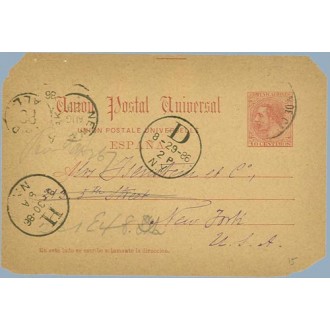 1886.10 c. carmín. Granoller del Valles, Barcelona a New York, Mat. Granollers, fechador de llegada (Laiz 15) 50€
