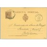 896. Pelón.10 c. castaño sobre amarillo. Letra "J" de Tarjeta, rota en la parte inferior. Burts, Belgica. Mat. Ambulante y llega