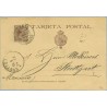 1892. Pelón.10 c. castaño. Sin punto después de POSTAL. Gracia, Barcelona a Stuttgart. Mat. Gracia y llegada (Laiz 27c) 20€