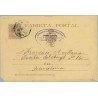 1890. Pelón.10 c. castaño. Letra "J" de tarjeta, rota en la parte inferior y "direccion" sin acento. Lérida a Barcelona. Mat. Am