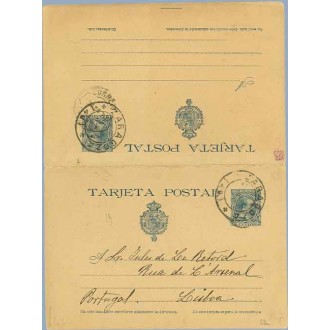 1890. Pelón.15 c. + 15 c. azul. Zaragoza a Lisboa. Mat. Zargo (Laiz 28a) 130€