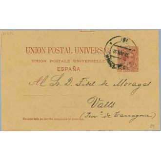 1892. Pelón. 10 c. carmín. Dirigida a Valls, Tarragona (Laiz 29) 10€