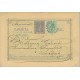 1881. Madrid a Leipzig. Tarjeta con variedad de color en el sello, 5 c. gris. Franqueo complementario + 5 c. verde. Mat. fechado