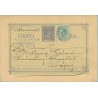 1881. Madrid a Leipzig. Tarjeta con variedad de color en el sello, 5 c. gris. Franqueo complementario + 5 c. verde. Mat. fechado