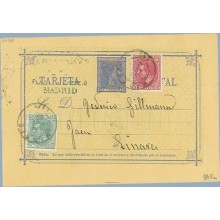 1880. 5 c.+ 5 c. verde. (Ed.201) + 10 c. rosa. (Ed.202) Madrid a Linares, Jaén. Mat. Madrid (Laiz 8AFa) 160€