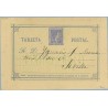 1876. 5 c. azul. Segunda "A" de Tarjeta, más pequeña. Valencia a Sevilla (Laiz 8ce) 35€