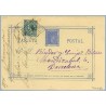 1875. 5 c. azul + 5 c. verde .I. de guerra (Ed. 183). Granada a Barcelona. Mat. Rombo con estrella. Segunda "A" de Tarjeta, más 