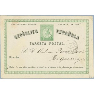 1874. 5 c. verde. Valencia a Requena. Mat. Valencia (Laiz 6i) 45€