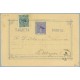 1876. 5 c. azul + 5 c. I. de Guerra (Ed. 183) Madrid a Badajoz. Mat. Pincelada de tinta violeta (Laiz 8Fb) 35€